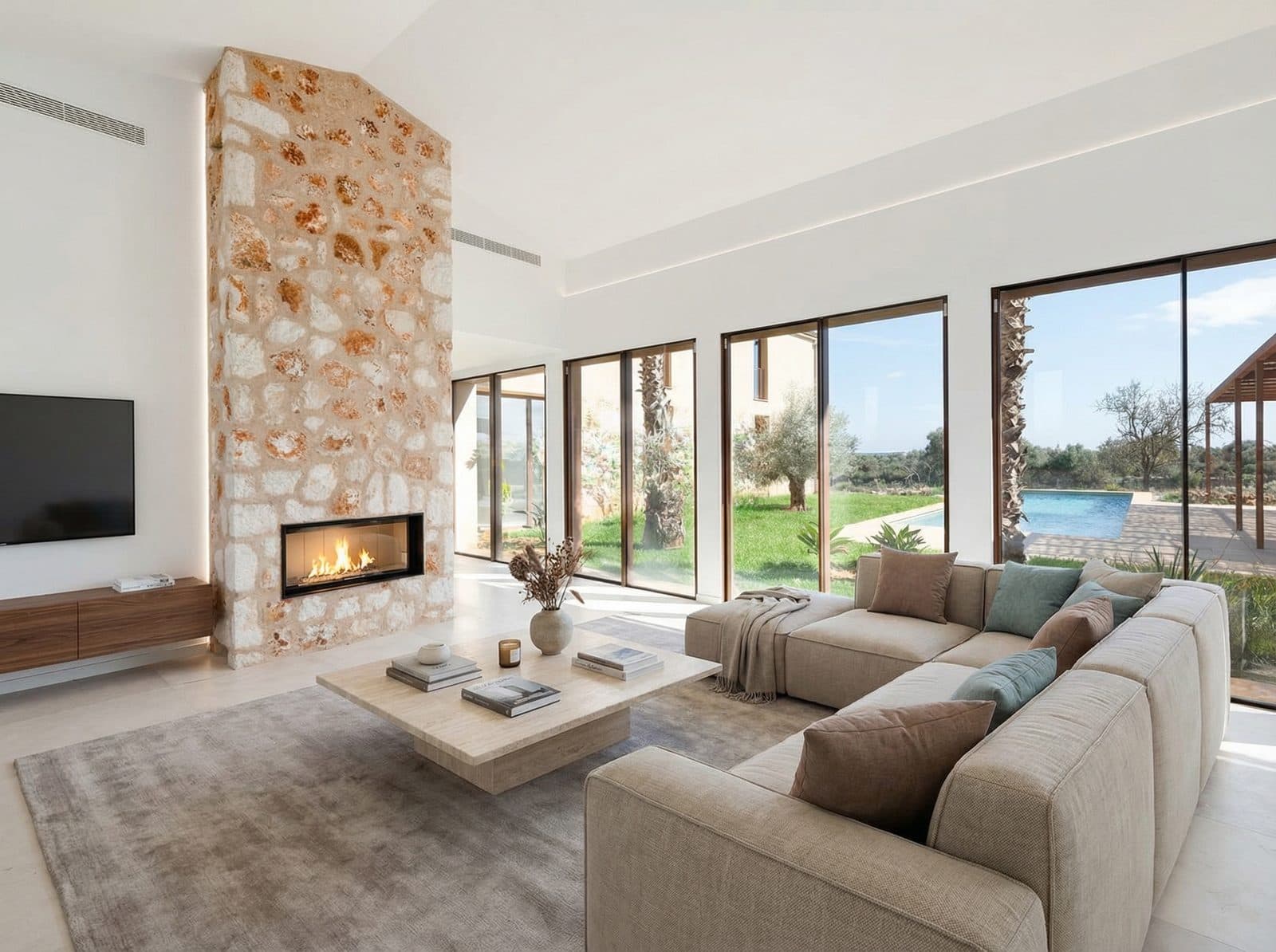 KI-gestaged Villa mit Kamin — Hotspots zeigen Detailvergleich